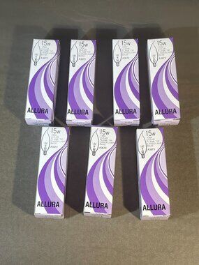 7 Allura 15W 130V Clear Flame Tip Candelabra Bulbs (inv#1982)